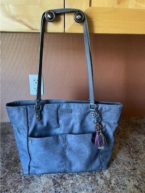 Sakroots gray Floral Shoulder Tote with Tassel Charm